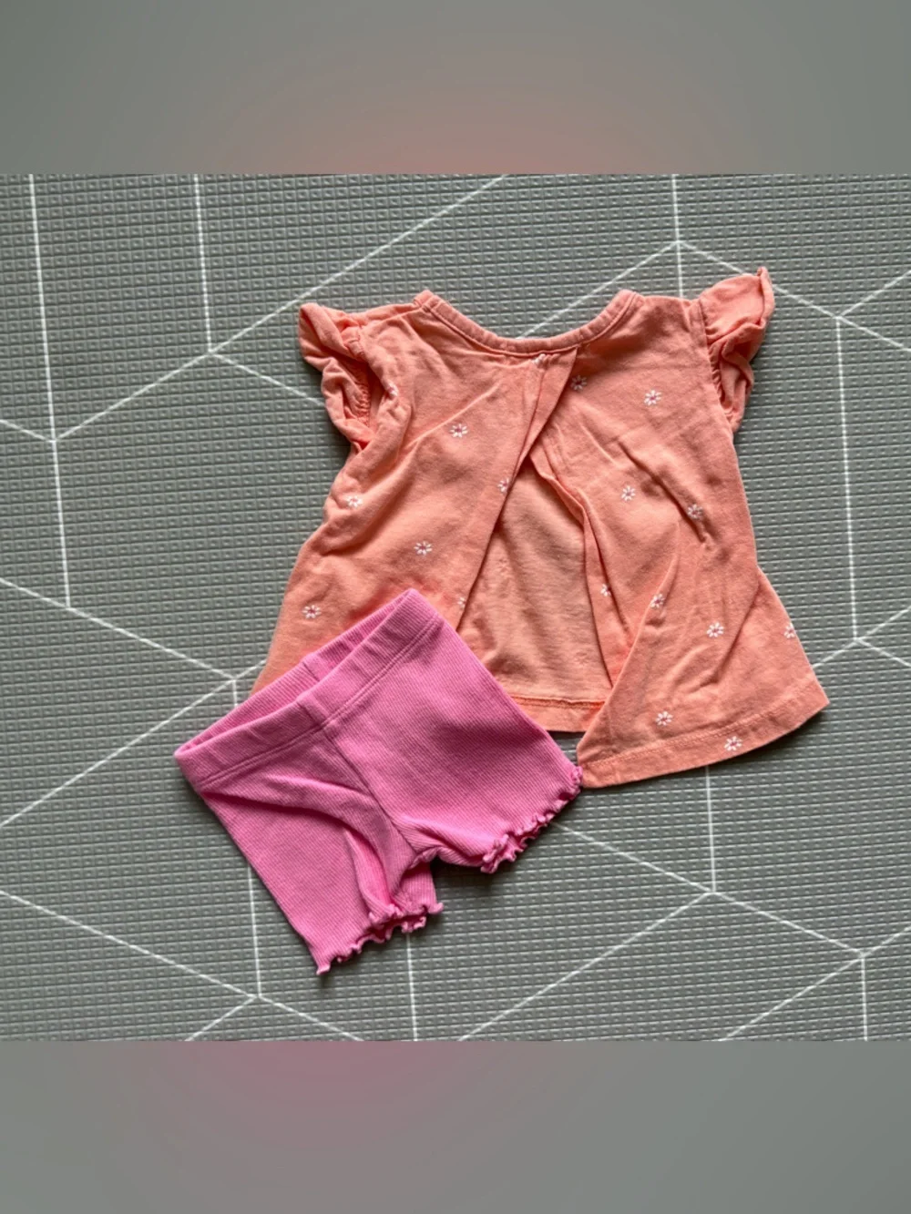 Mother’s Promise|Baby girl summer set,Peach ditsy Floral Daisy tee & biker short